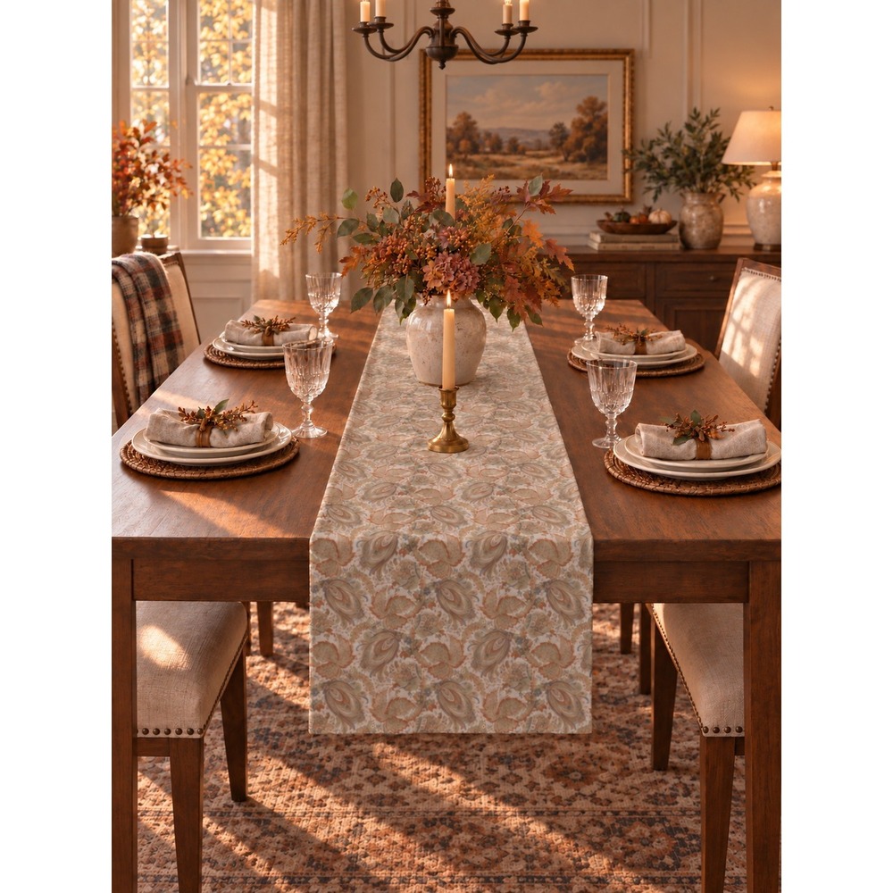 Vtg Pottery Barn Cotton Velvet Paisley Floral Table Runner Fall Autumn Y2K 18x90